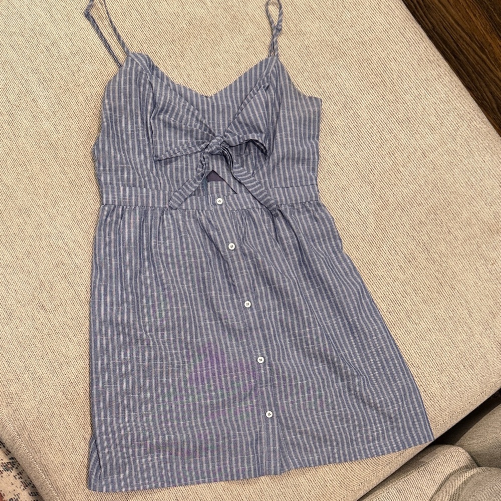 Blue and White Vertical Stripe Tie-Front Sundress